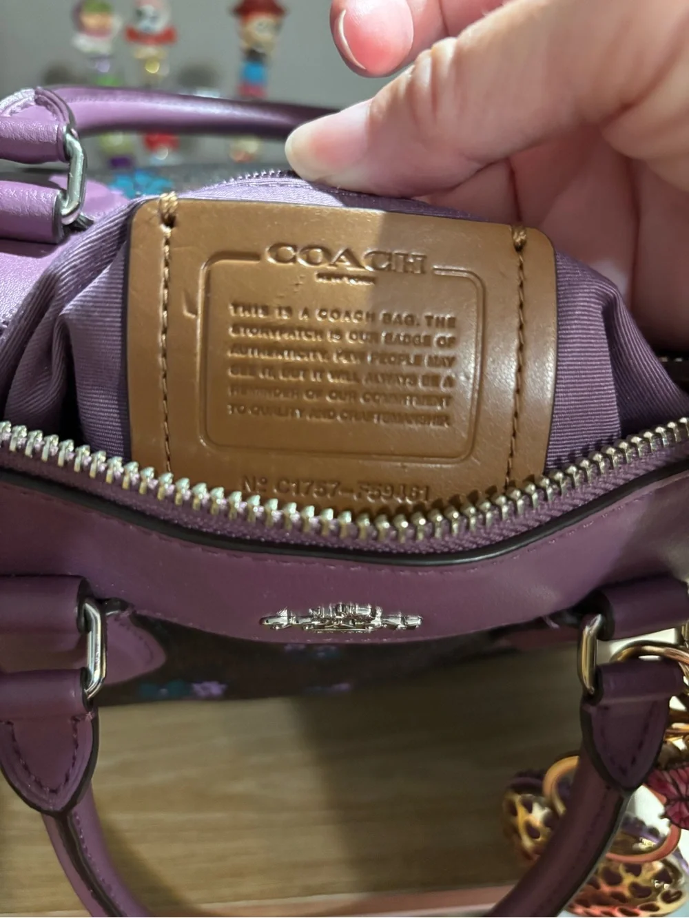 Coach Brown Signature Floral Dome Satchel with Lavender Trim
